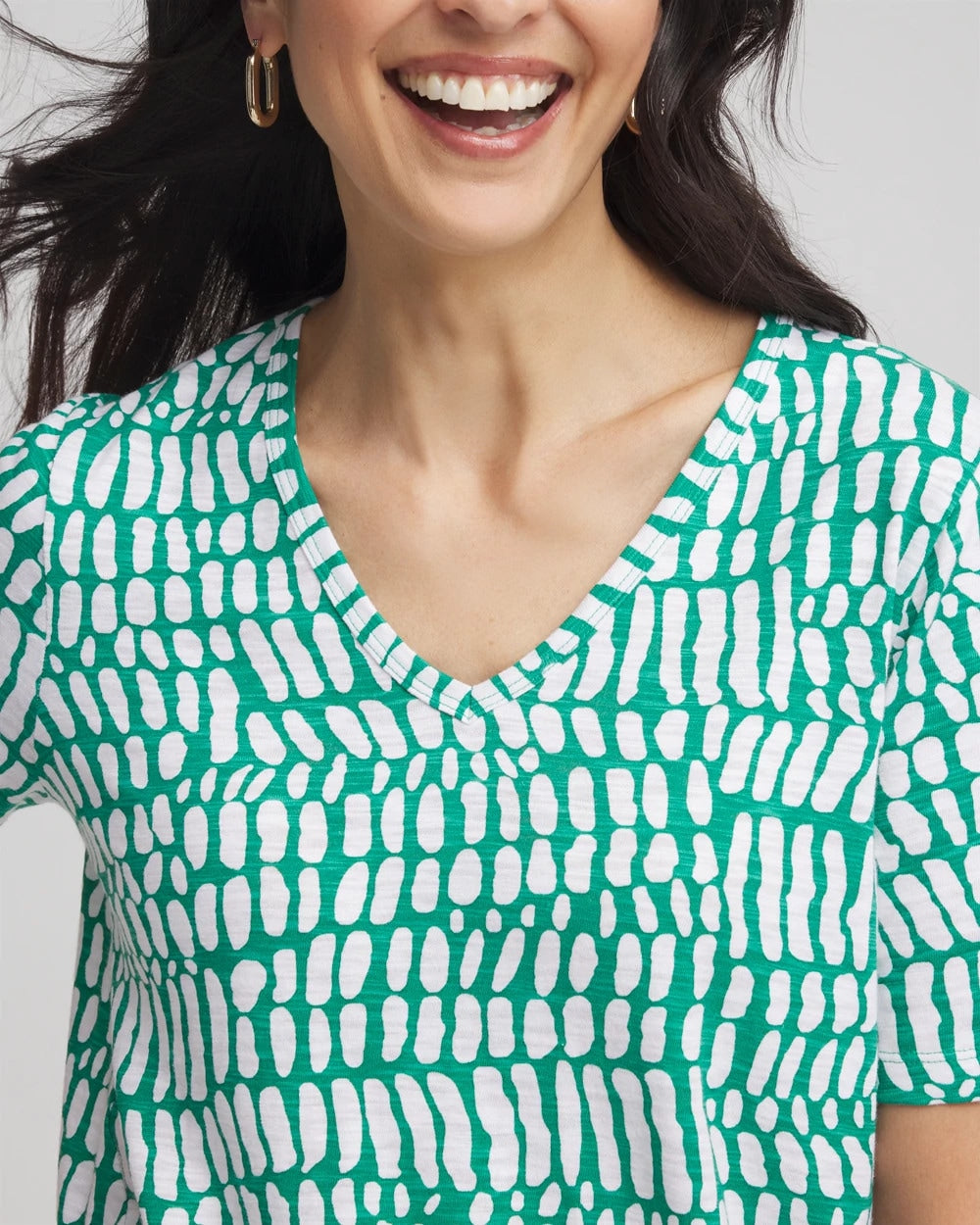 Chico's Clothing Tropical Short Sleeve Forward-Seam Tee