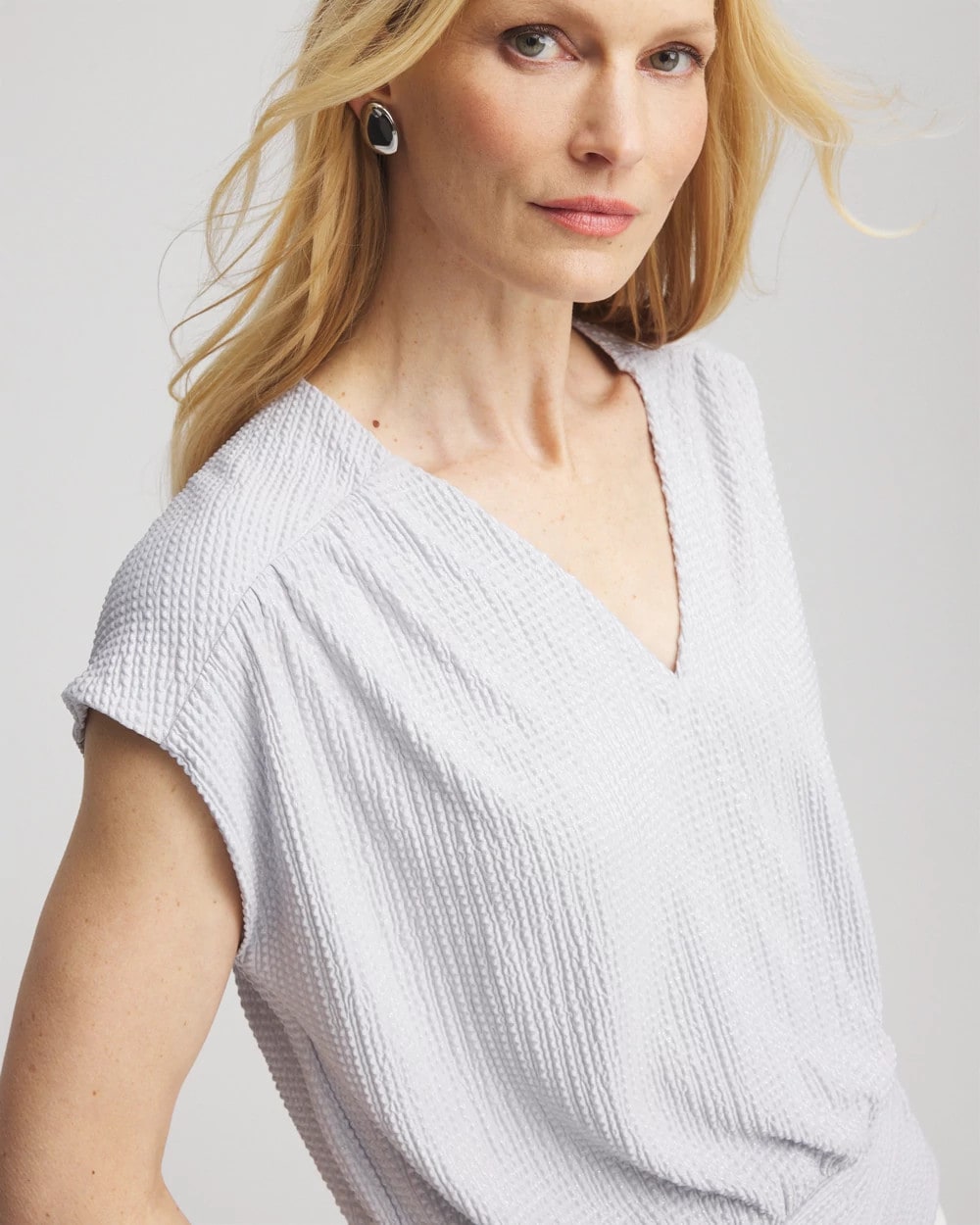Chico's Clothing Foiled Knit Banded Bottom Top