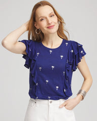 Chico's Clothing Foiled Flutter-Sleeve Linen Tee