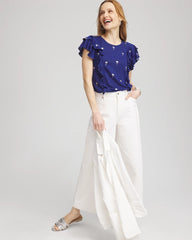 Chico's Clothing Foiled Flutter-Sleeve Linen Tee