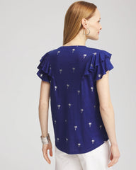Chico's Clothing Foiled Flutter-Sleeve Linen Tee