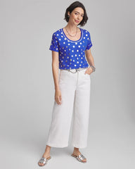 Chico's Clothing Foiled Polka-Dot Sweater-Trim Linen Tee