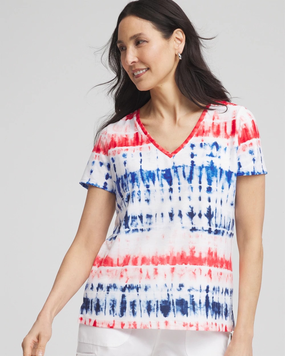 Chico's Clothing Zenergy® Americana Tie-dye V-Neck Tee