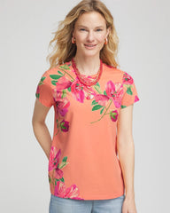 Chico's Clothing Floral Cap-Sleeve Tee