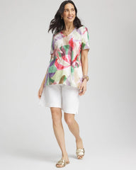 Chico's Clothing Floral Short Sleeve Forward-Seam Tee