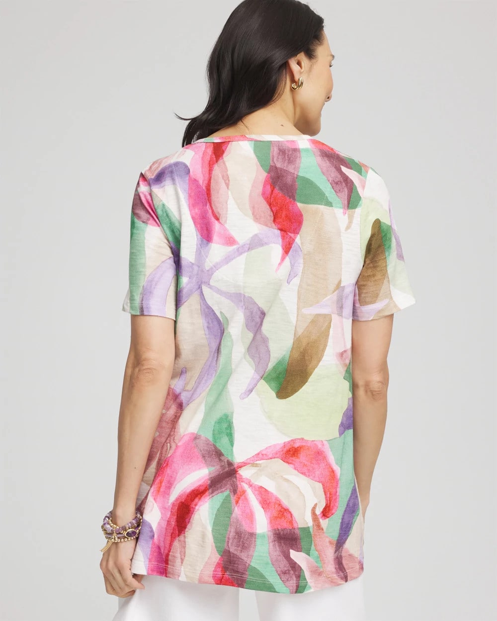 Chico's Clothing Floral Short Sleeve Forward-Seam Tee