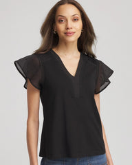 Chico's Clothing Pleated-Trim Flutter-Sleeve Tee