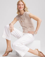 Chico's Clothing Neutral Striped Cap Sleeve Dolman Tee