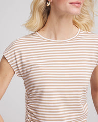 Chico's Clothing Neutral Striped Cap Sleeve Dolman Tee