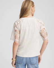 Chico's Clothing Linen Crochet Lace Short Sleeve Tee