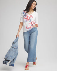 Chico's Clothing Coral Print V-Neck Perfect Tee