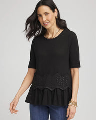 Chico's Clothing Chevron Sequin Peplum Linen Tee