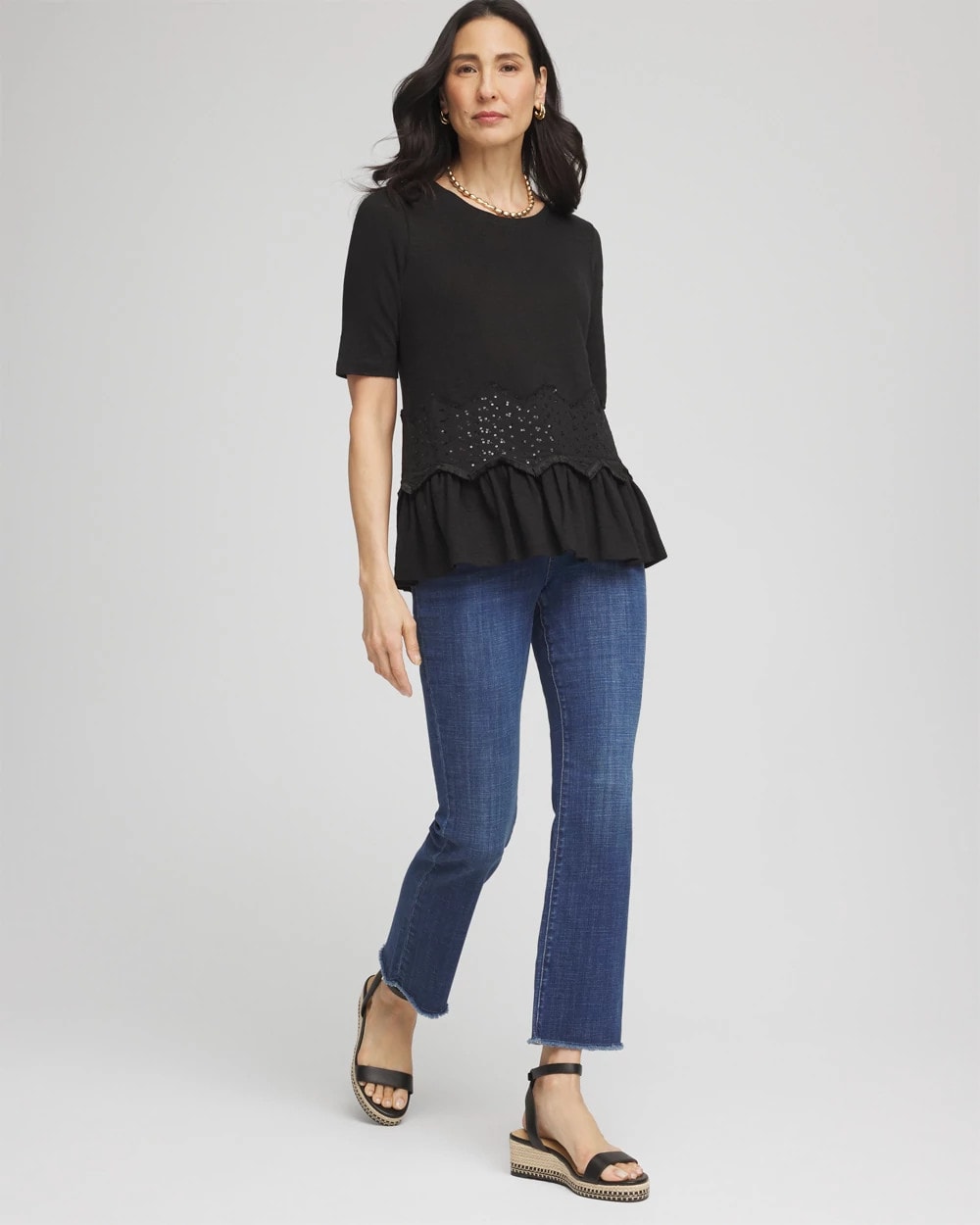 Chico's Clothing Chevron Sequin Peplum Linen Tee