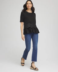 Chico's Clothing Chevron Sequin Peplum Linen Tee