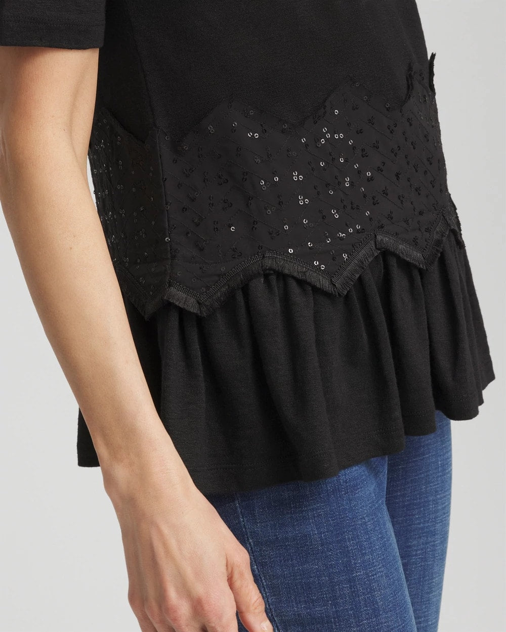 Chico's Clothing Chevron Sequin Peplum Linen Tee