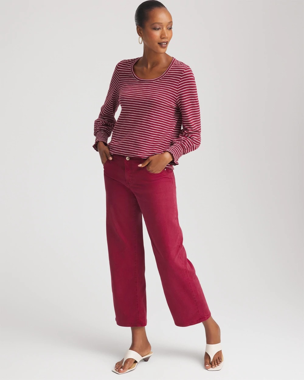 Chico's Clothing Smocked-Sleeve Cotton-Slub Tee
