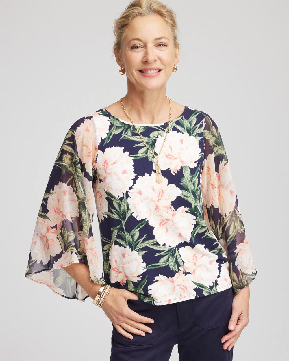 Chico's Clothing Georgette Angel-Sleeved Top