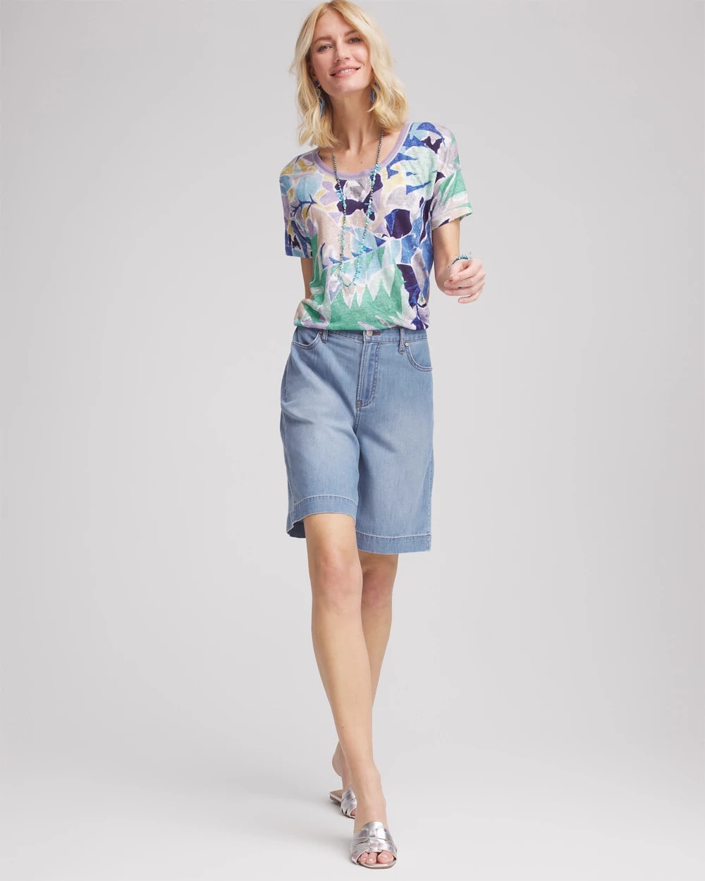 Chico's Clothing Tropical Nights Sweater-Trim Linen Tee