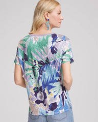 Chico's Clothing Tropical Nights Sweater-Trim Linen Tee