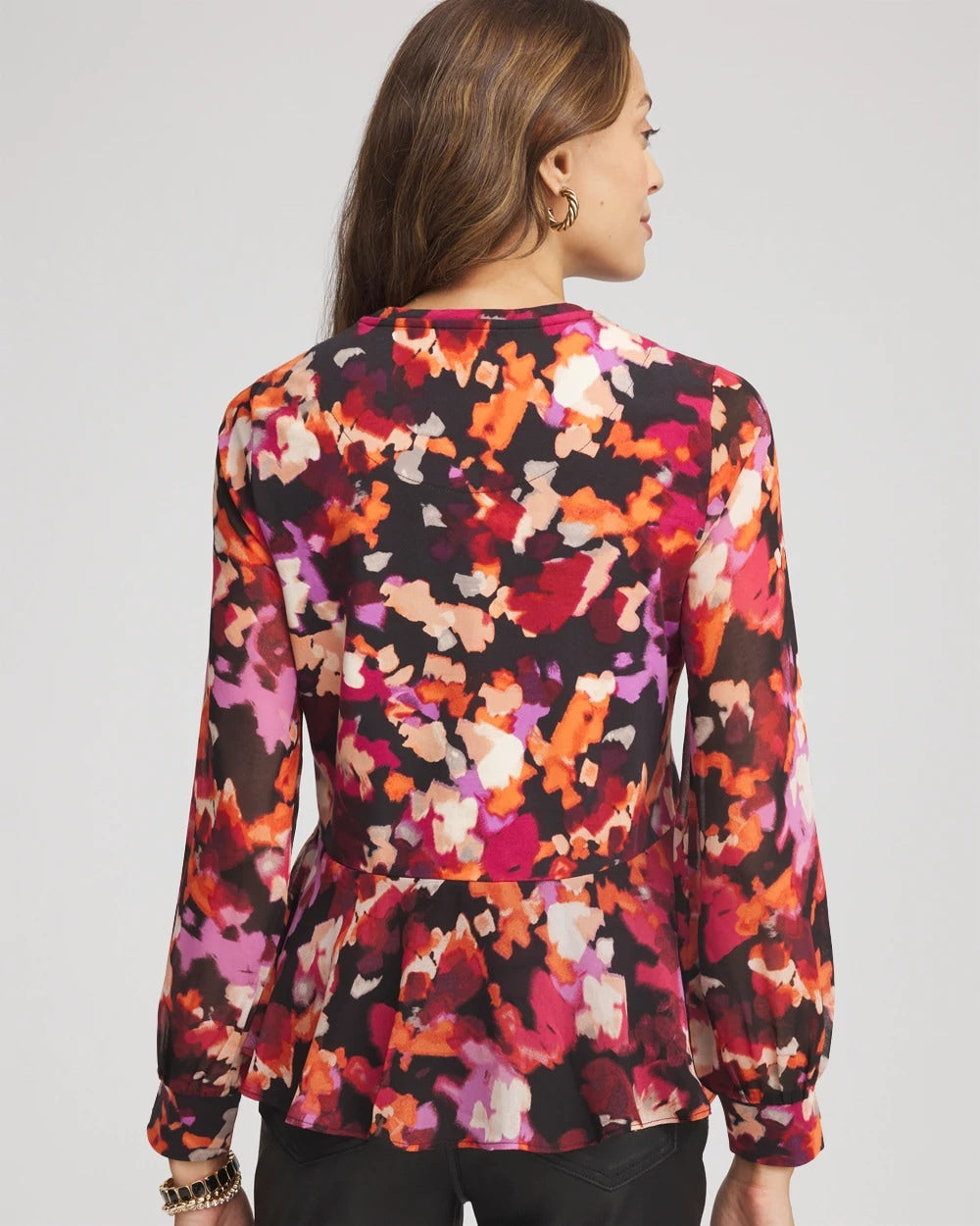 Chico's Clothing Printed Chiffon Peplum Top