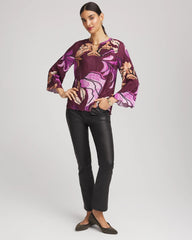 Chico's Clothing Printed Pleated V-Neck Tee