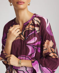Chico's Clothing Printed Pleated V-Neck Tee