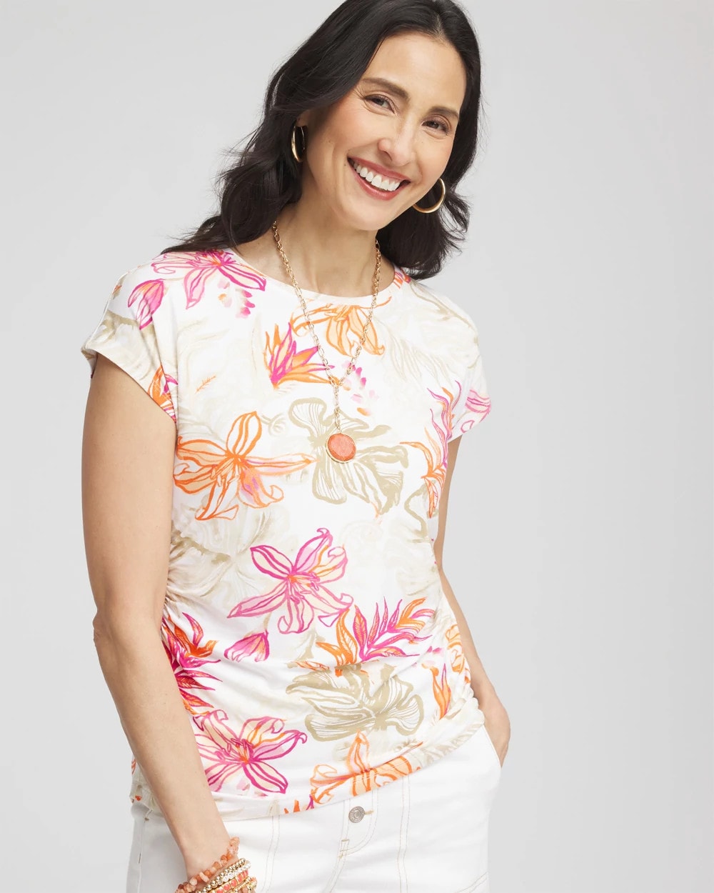 Chico's Clothing Touch of Cool™ Tropical Floral Dolman Tee