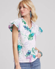 Chico's Clothing Notch Neck Cap Sleeve Tee