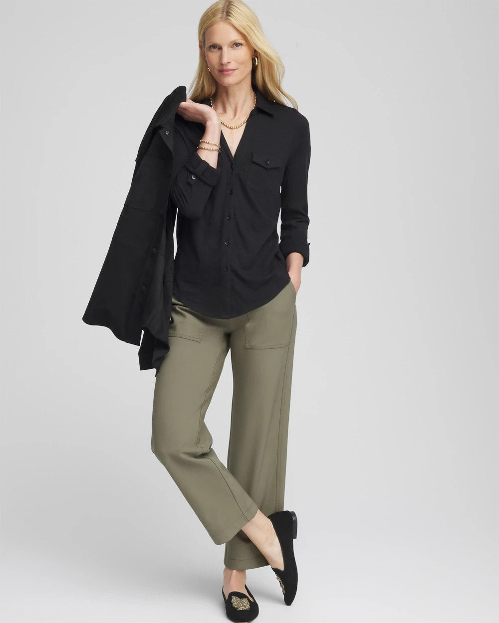 Chico's Clothing Collared Henley Shirt