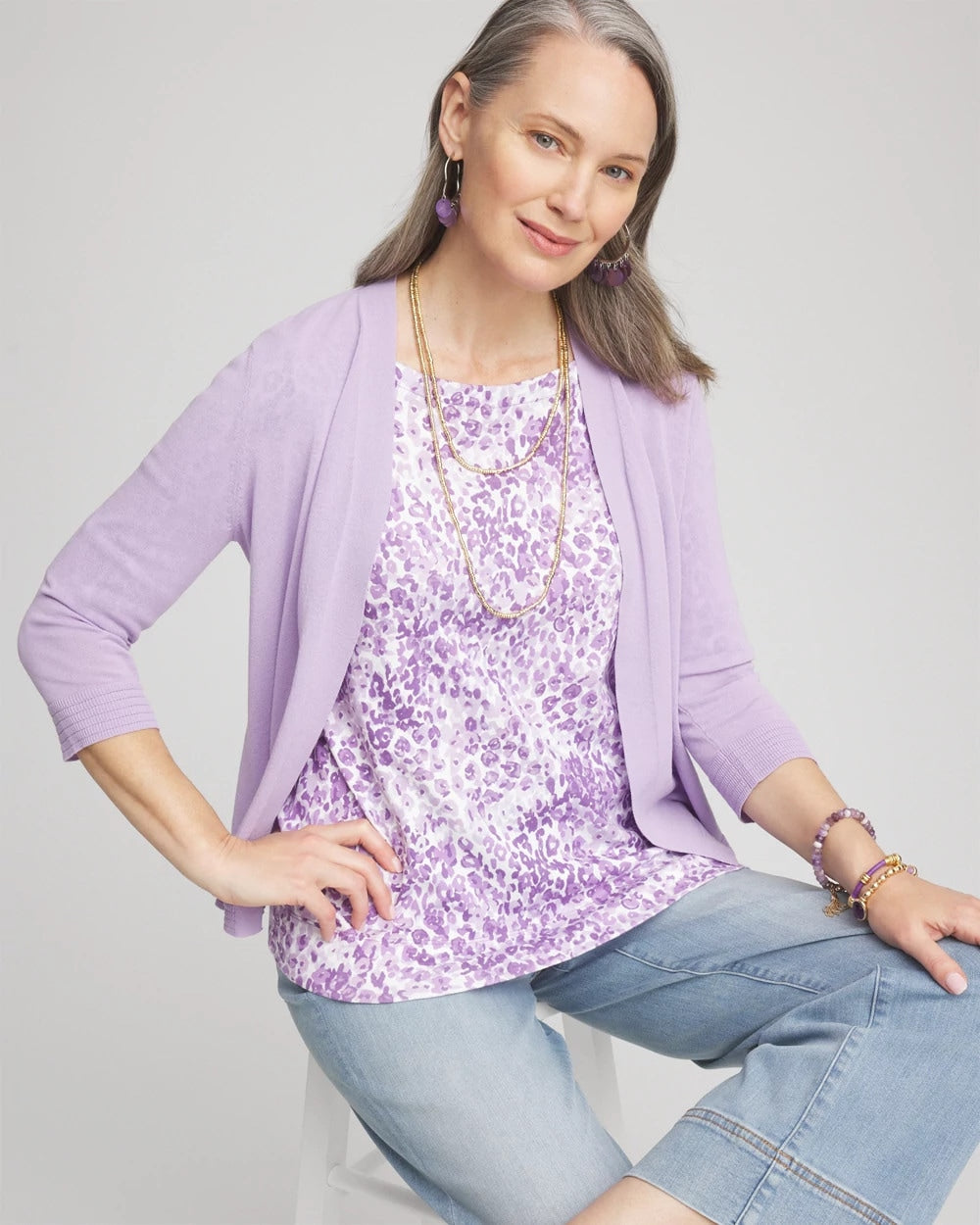 Chico's Clothing Animal Print Bateau-Neck Pima Tee