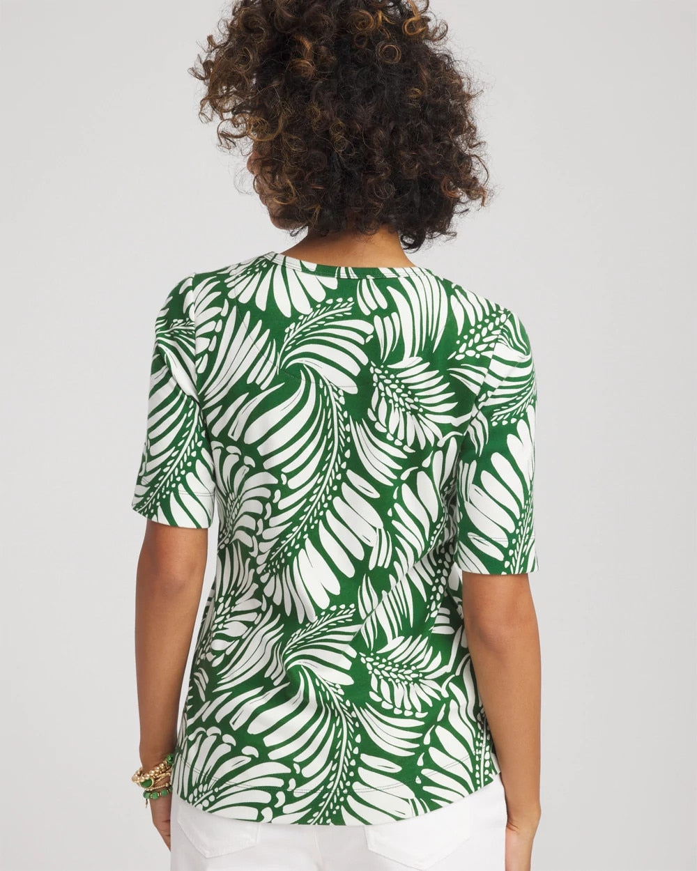 Chico's Clothing Palm-Frond-Motif Classic-Fit Pima Tee