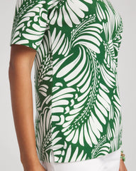Chico's Clothing Palm-Frond-Motif Classic-Fit Pima Tee
