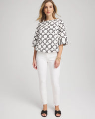 Chico's Clothing Geo Print Boatneck Bubble-Hem Top