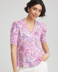 Chico's Clothing Animal Print Slub Henley Tee