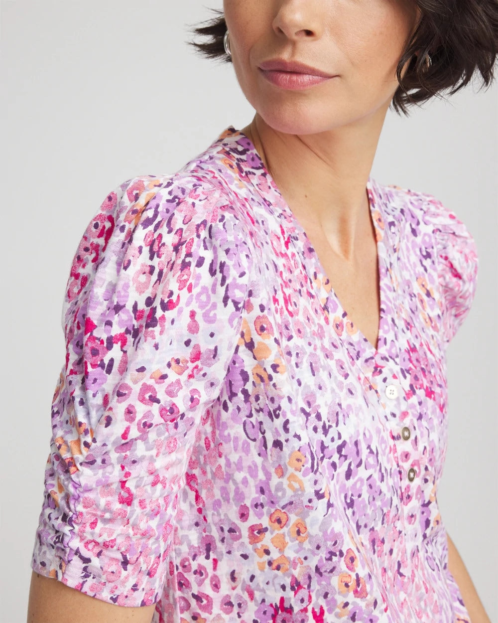 Chico's Clothing Animal Print Slub Henley Tee