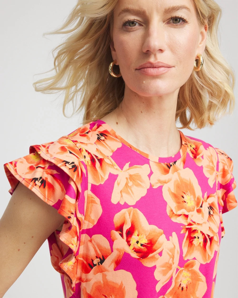 Chico's Clothing Touch of Cool™ Tropical Flutter Sleeve Tee