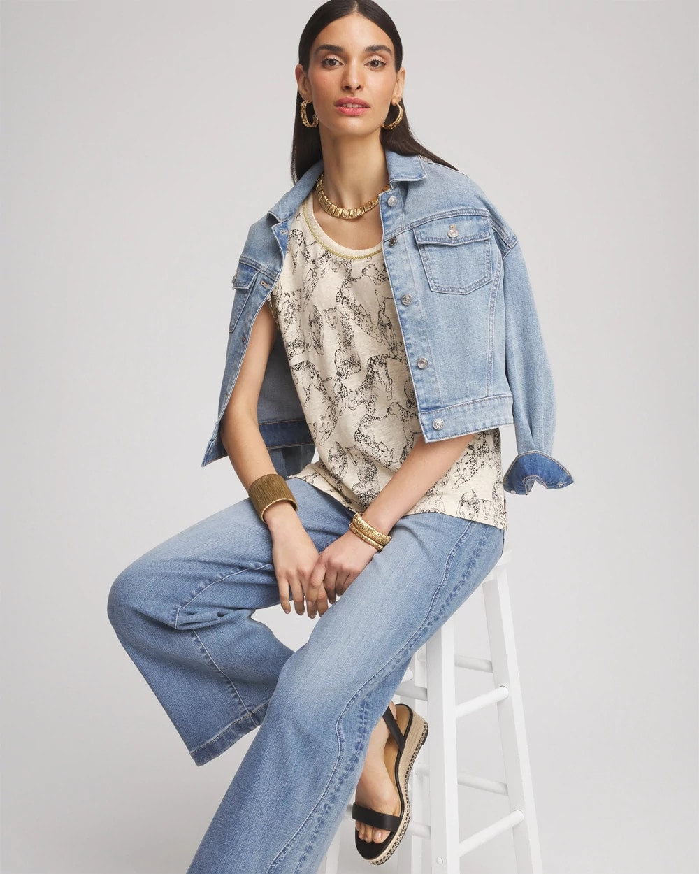 Chico's Clothing Panther Sweater-Trim Linen Tee