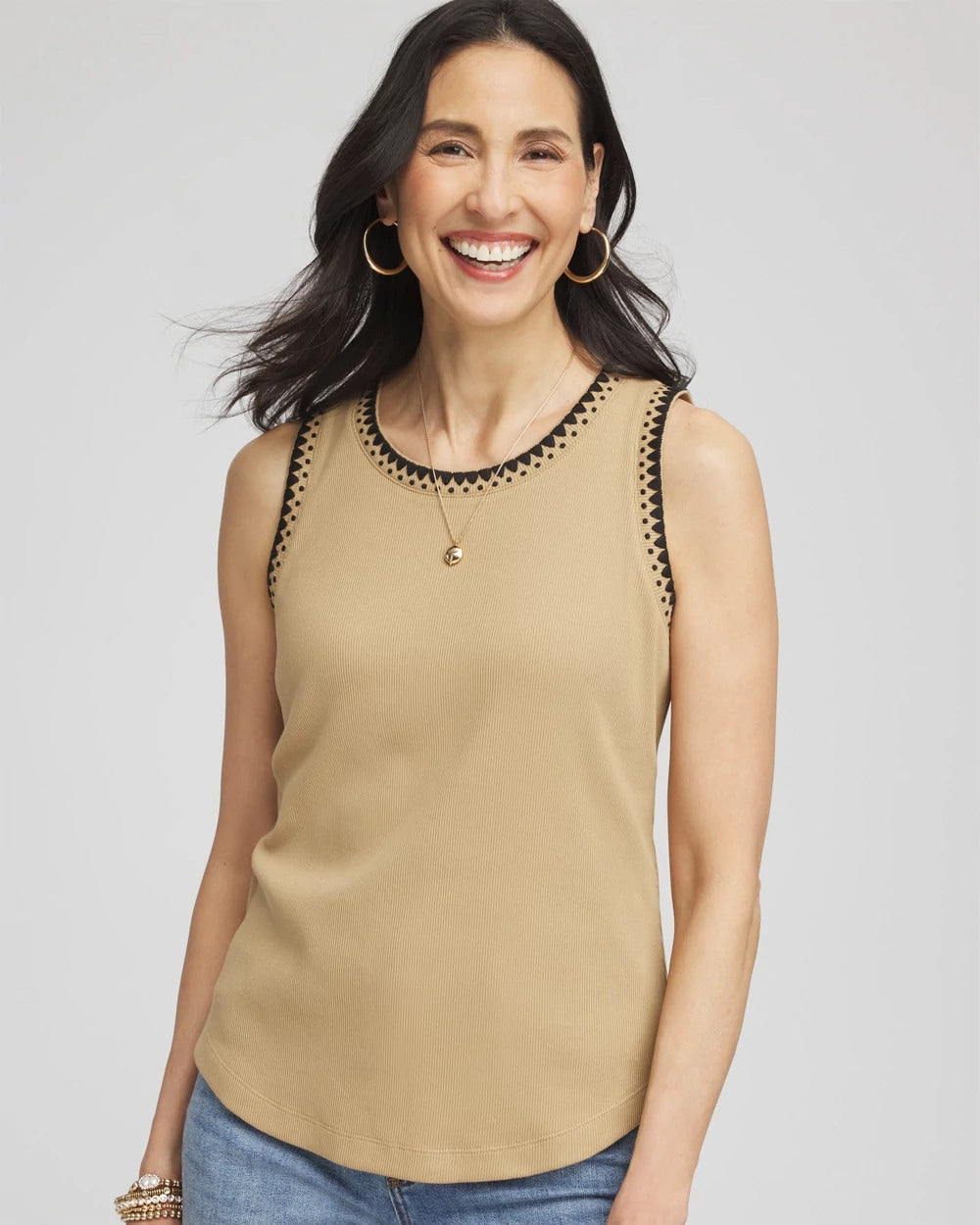 Chico's Clothing Contrast-Trim Ribbed Cotton Tank Top