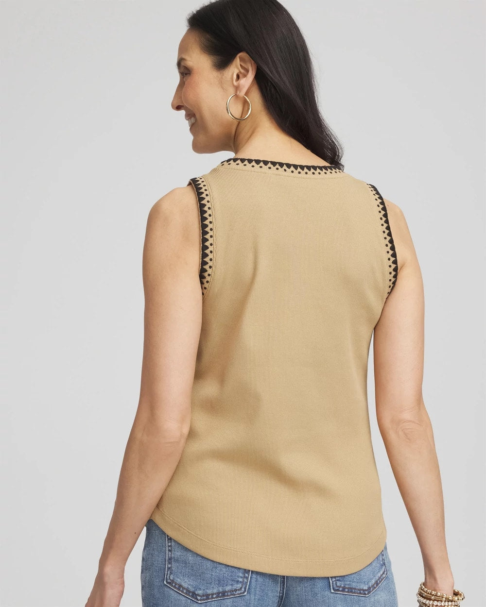 Chico's Clothing Contrast-Trim Ribbed Cotton Tank Top