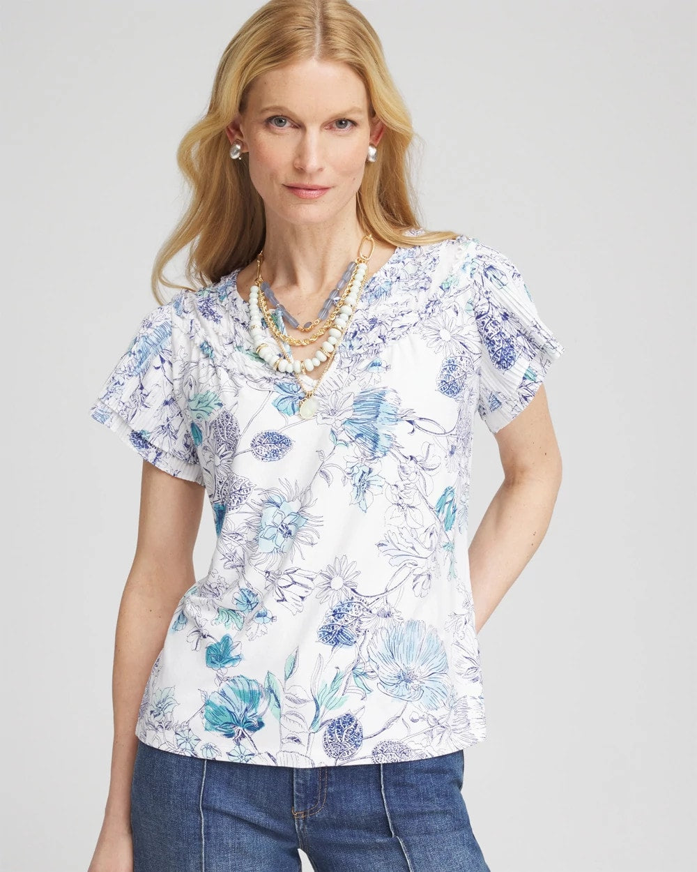 Chico's Clothing Touch of Cool™ Floral Flutter Sleeve Tee