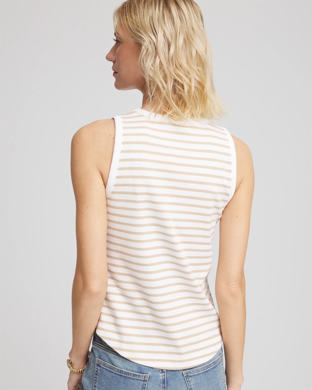 Chico's Clothing Striped Ribbed High-Neck Tank