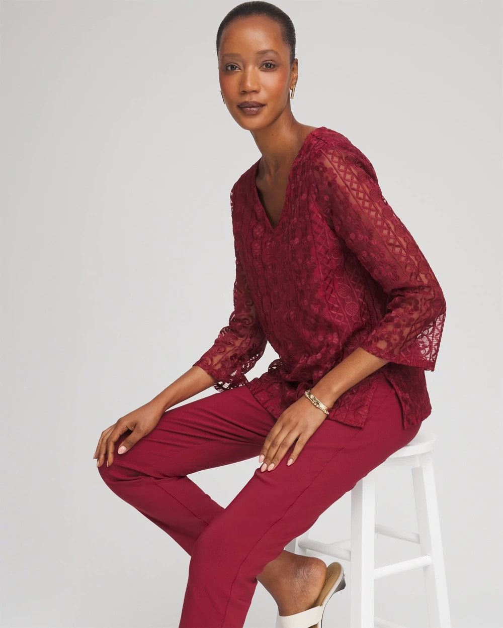 Chico's Clothing Embroidered Mesh Tunic Top