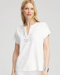 Chico's Clothing Paillette Trim Cotton Slub Tee