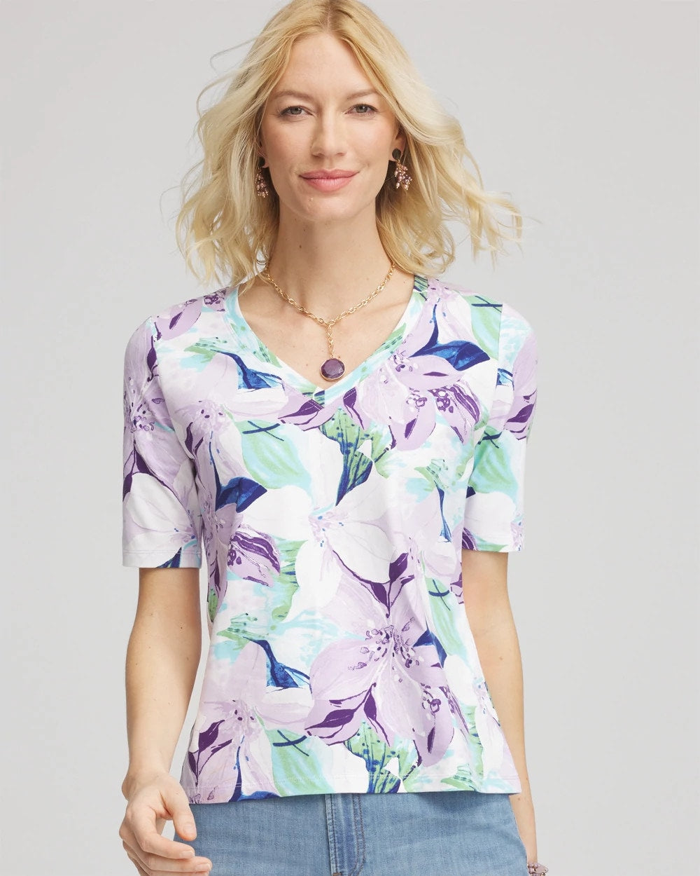 Chico's Clothing Lily Print V-Neck Perfect Tee