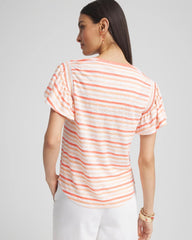 Chico's Clothing Striped Linen Smocked Flutter-Sleeved Tee