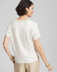 Chico's Clothing Printed Sweater Trim Linen Tee