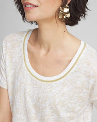Chico's Clothing Printed Sweater Trim Linen Tee