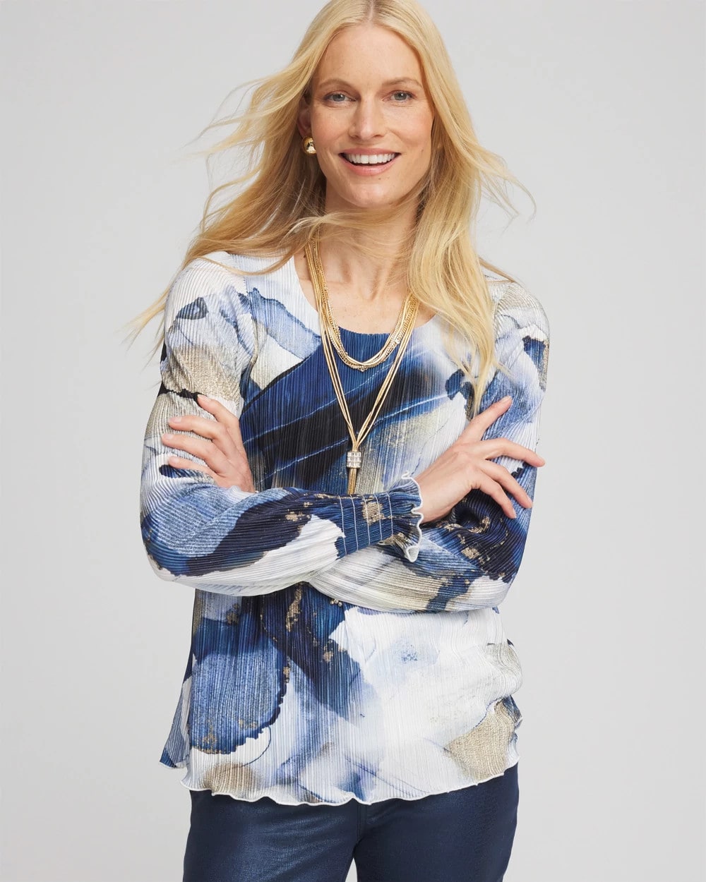 Chico's Clothing Foil Ocean Print Crinkle Top
