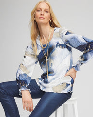 Chico's Clothing Foil Ocean Print Crinkle Top