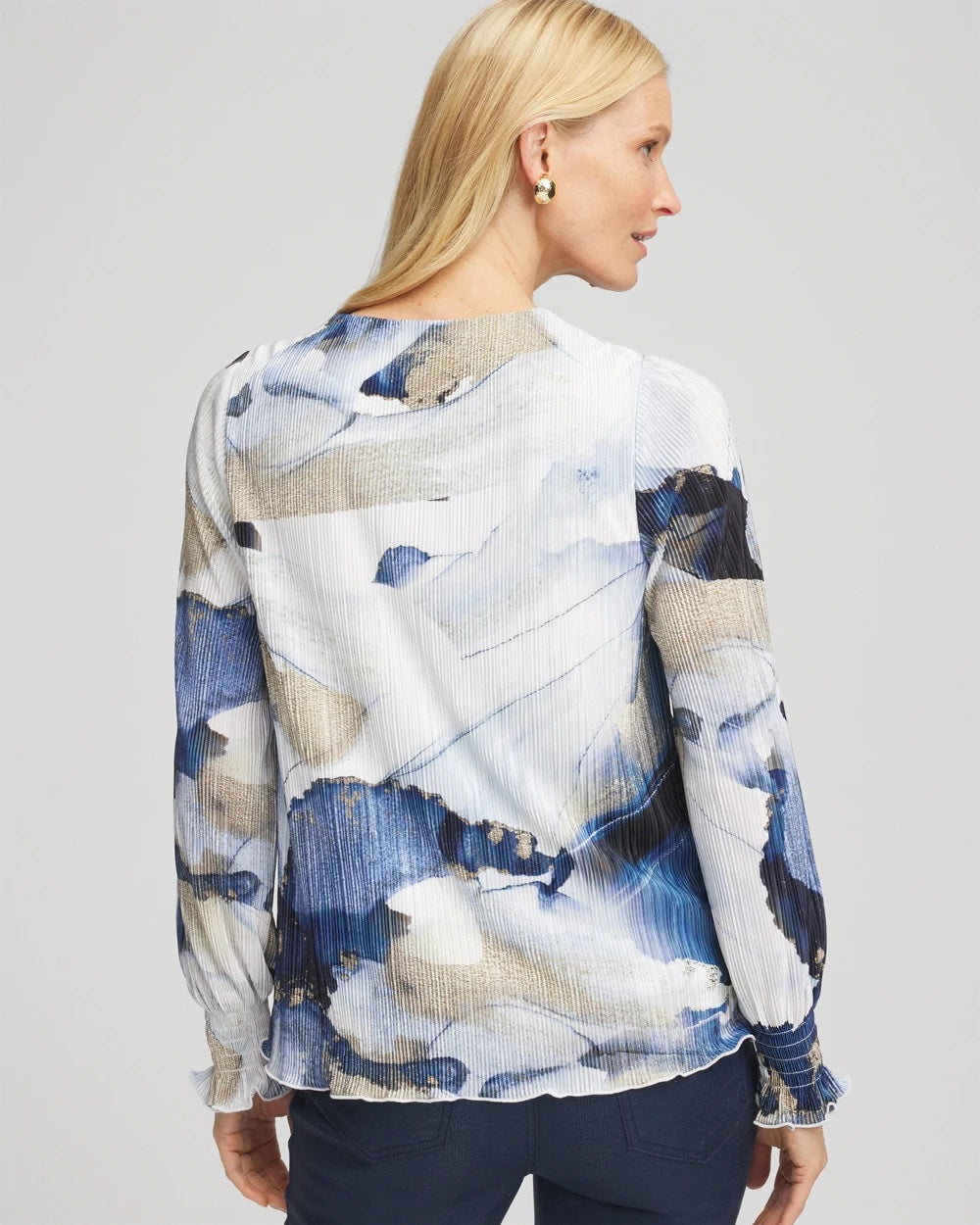 Chico's Clothing Foil Ocean Print Crinkle Top